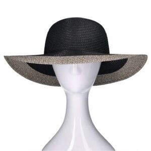 Wide Brim Two-Tone Sun Hat - Black & Natural